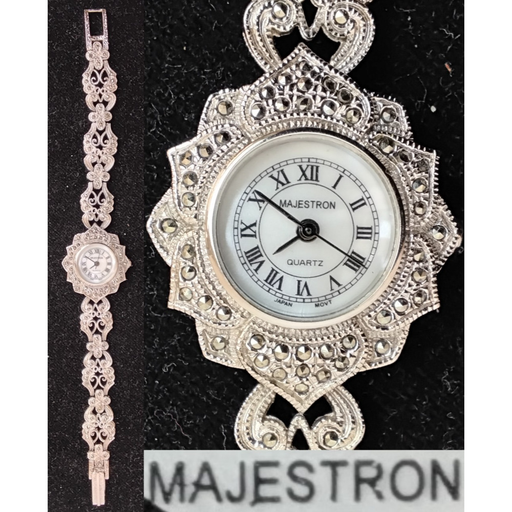 Majestron Ladies Watch Silver Tone Gemmed Vintage Hong Kong #Z5681